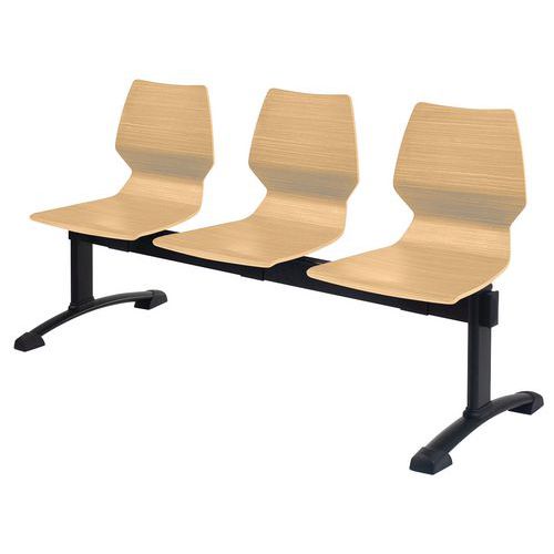 GGI - Banquette FUSIO 3 places - Hêtre naturel, Pieds Noir - Bois multiplis - Confortable et Durable