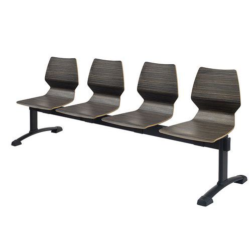GGI - Banquette FUSIO 4 places - Pied Noir - Assise Noir/Marron - Bois Multiplis - Usage Accueil - 200cm