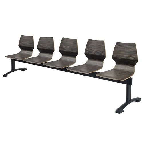 GGI - Banquette FUSIO 5 places - Pied Noir, Coque Ebony - Assise 42cm - Bois Massif - Durable et Confortable