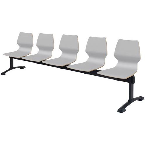 GGI - Banquette Poutre FUSIO 5 Places - Gris/Noir - Siège d'Accueil Durable et Confortable