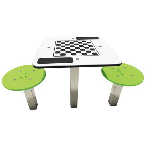 Table de jeu échecs inclusive - Polyéthylène Blanc/Noir - 2 places - Fixation platine - Éco-responsable