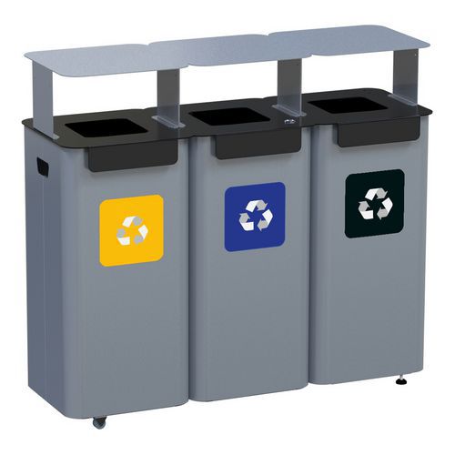 Lot De 3 Poubelles Extérieures En Métal Hotte Modulaire Pour Déchets Triés Volume 3 X 70 L