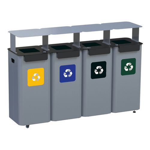 Lot De 4 Poubelles Extérieures En Métal Hotte Modulaire Pour Déchets Triés Volume 4 X 70 L