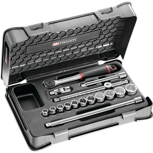 Coffret douilles 3/8 pouces 12 pans en pouces - 16 pièces Coffret douilles 3/8 pouces 12 pans en pouces - 16 pièces