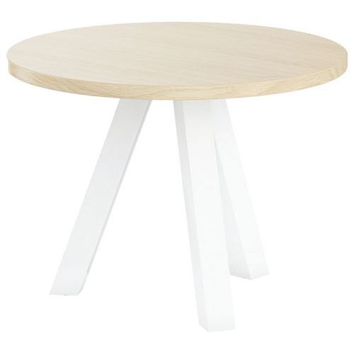 Table Basse Evan Ø 60 Cm Pied Blanc Plateau Chêne Clair