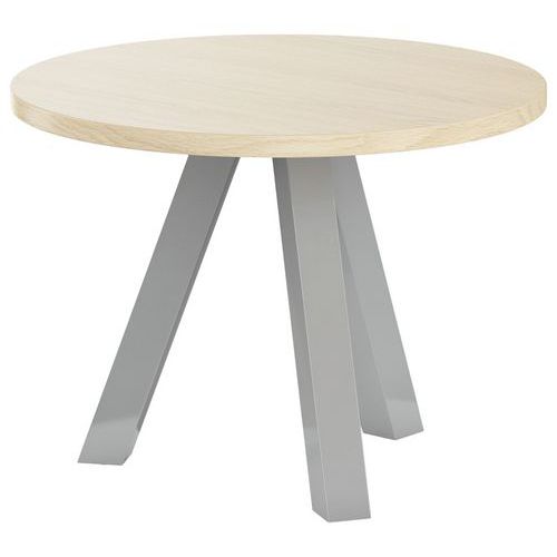Table Basse Evan Ø 60 Cm Pied Alu Plateau Chêne Clair