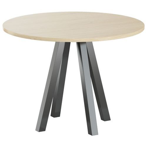 Table Réunion Evan Ø 100 Cm Pied Noir Plateau Chêne Clair