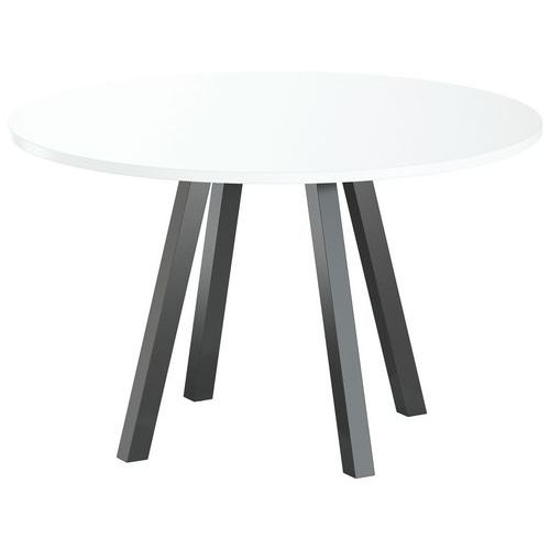 Table Réunion Evan Ø 120 Cm Pied Noir Plateau Blanc