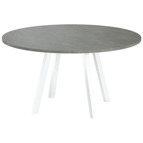 Table Réunion Evan Ø 140 Cm Pied Blanc Plateau Béton