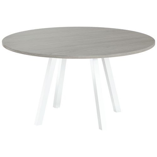 Table Réunion Evan Ø 140 Cm Pied Blanc Plateau Chêne Gris