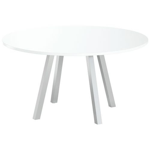 Table Réunion Evan Ø 140 Cm Pied Alu Plateau Blanc