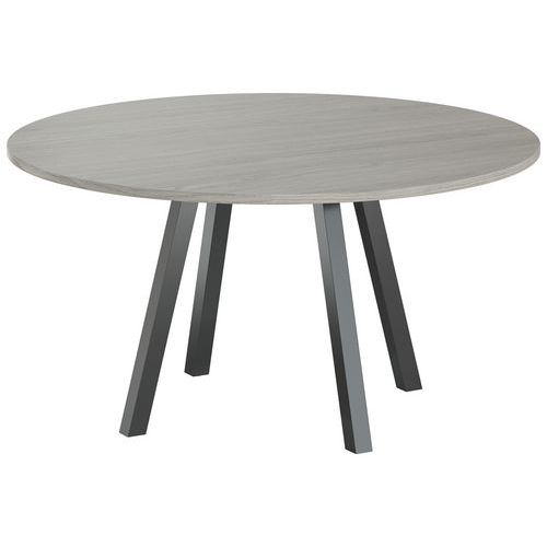 MBA - Table de réunion Evan Ø 140 cm - Plateau Chêne Gris, Pied Noir - 7 Personnes - Éco-responsable
