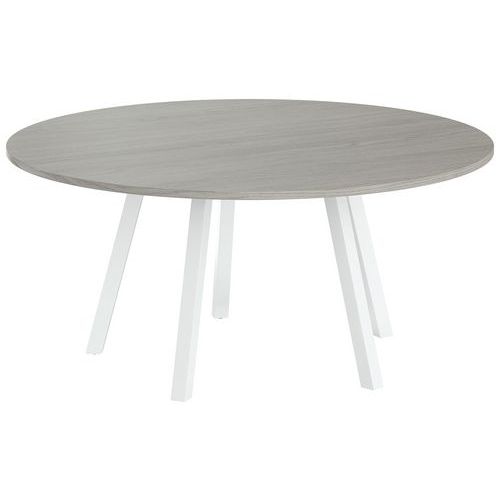 Table Réunion Evan Ø 160 Cm Pied Blanc Plateau Chêne Gris