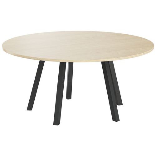 Table Réunion Evan Ø 160 Cm Pied Noir Plateau Chêne Clair