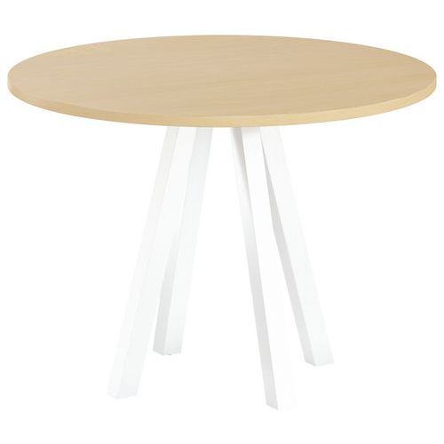Table Réunion Evan Ø 100 Cm Pied Blanc Plateau Strat Hêtre