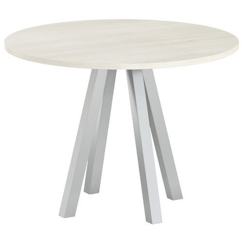 Table Réunion Evan Ø 100 Cm Pied Alu Plateau Strat Acacia