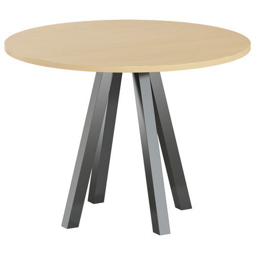 Table Réunion Evan Ø 100 Cm Pied Noir Plateau Strat Hêtre