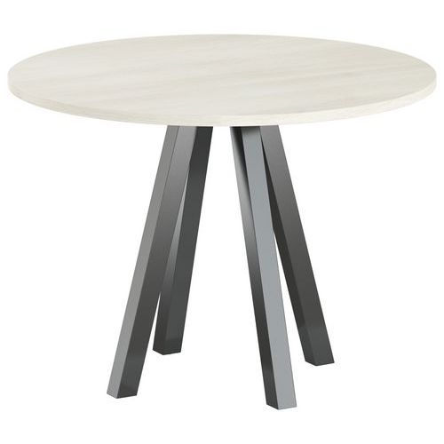 Table Réunion Evan Ø 100 Cm Pied Noir Plateau Strat Acacia