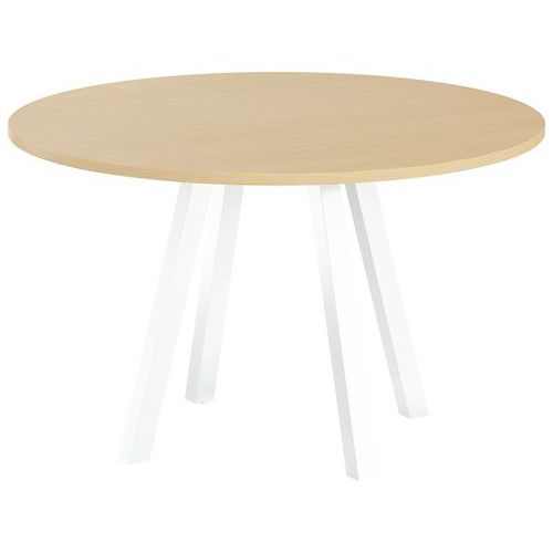 Table Réunion Evan Ø 120 Cm Pied Blanc Plateau Strat Hêtre
