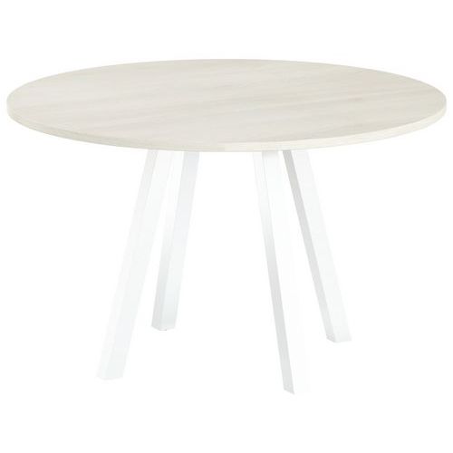 Table Réunion Evan Ø 120 Cm Pied Blanc Plateau Strat Acacia