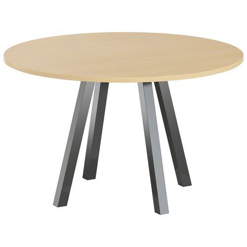 Table Réunion Evan Ø 120 Cm Pied Noir Plateau Strat Hêtre