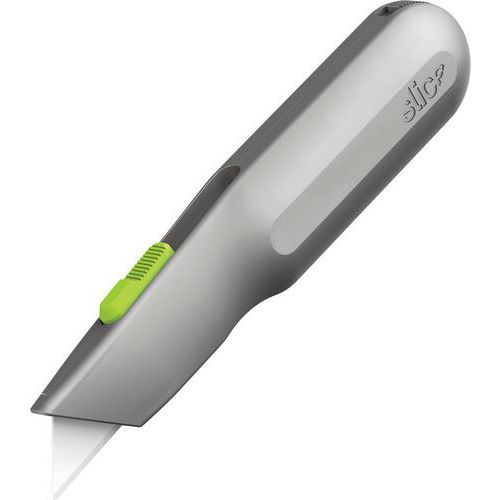 Slice - Cutter Manche Métal Lame Auto-Rétractable Vert/Gris - Coupe 24mm - Sécurité et Précision