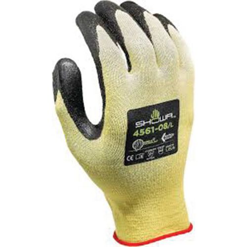 Showa - Gants de protection 4561 Taille L - Résistants coupures, nitrile, Kevlar - Paume enduite - Gris/jaune - Lot de 12 paires