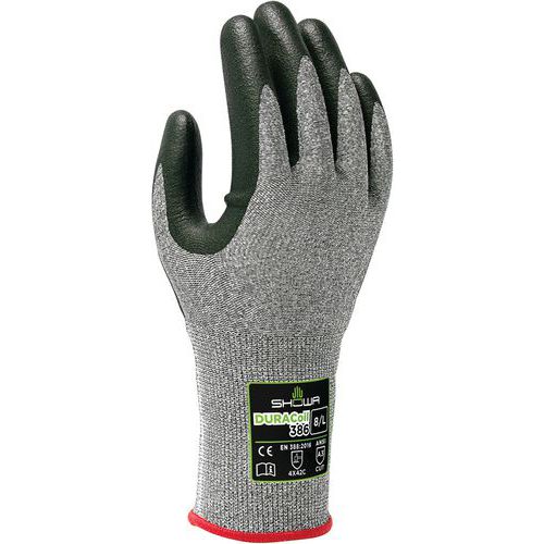 Showa - Gants de protection 386 - Taille L (8) - Résistants aux coupures C - Enduction nitrile paume - Lot de 10 paires