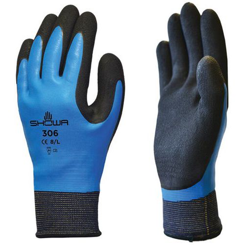Showa - Gants Grip Polyvalents 306 - Taille M (7) Noir/Bleu - Latex/Nylon - Usage Général