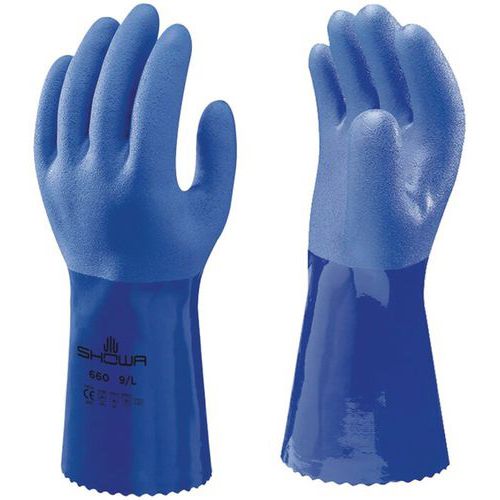 Showa - Gants de protection chimique 660 - Taille XL - Bleu - Coton - Environnements humides ou gras