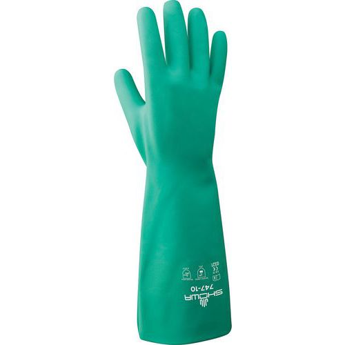 Showa - Gants de protection chimique 747 - Taille L (9) - Nitrile vert - Résistant huiles et hydrocarbures - CE