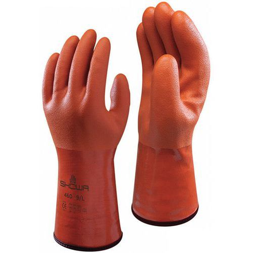 Showa - Gants de protection chimique 460 - Taille L (9) Orange - Résistant au froid et aux huiles - Normes EN 374, EN 388, EN 511