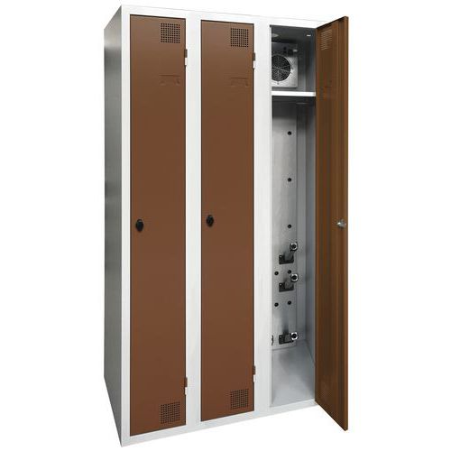 Akaze - Armoire Séchante 3 Colonnes - Acier Marron/Gris Clair - 180x90x50cm - Industrie Propre