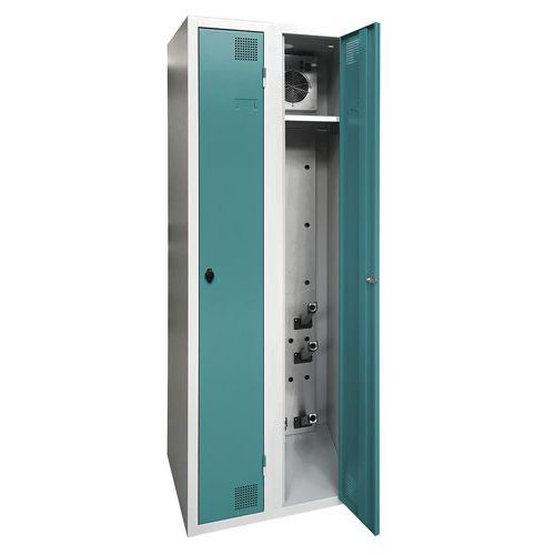Akaze - Vestiaire Industrie Propre 2 Colonnes - Acier Gris Clair/Turquoise - 2 Casier/Penderie - Cadenas - 1800x600x500mm