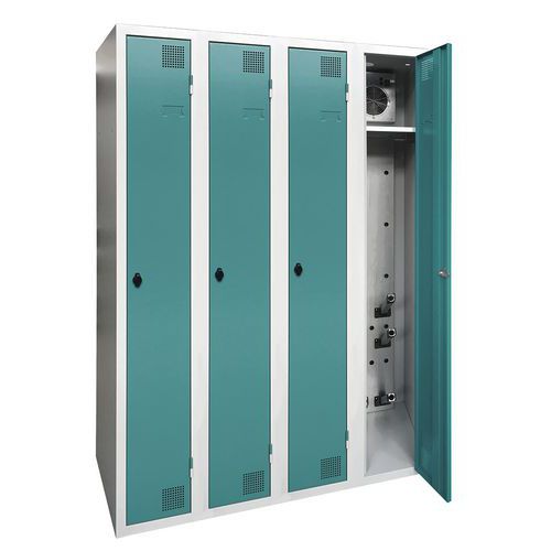Akaze - Vestiaire Industrie Propre 4 Colonnes - Acier Gris Clair/Turquoise - 180x120x50cm - Séchant - À Cadenas