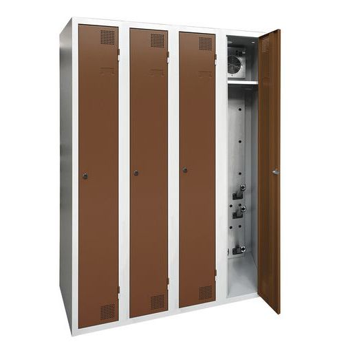 Akaze - Armoire Séchante 4 Colonnes - À Clé Marron - Acier - 1200x500x1800mm - Industrie Propre - Éco-responsable
