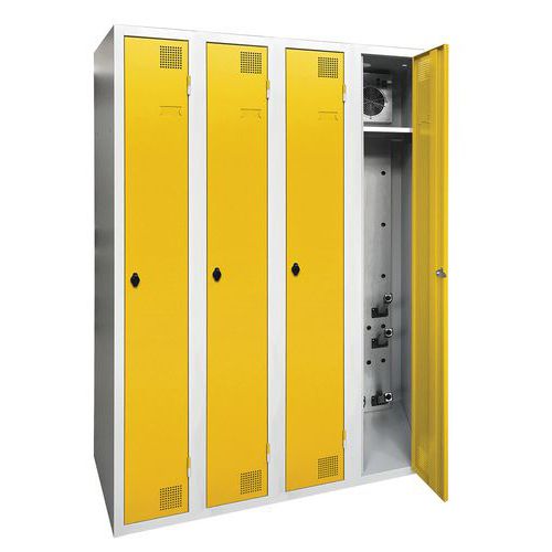 Akaze - Armoire Séchante Industrie Propre 4 Colonnes Jaune - Acier 1200x1800x500mm - 2 Cases/Colonne - À Cadenas - Éco-responsable