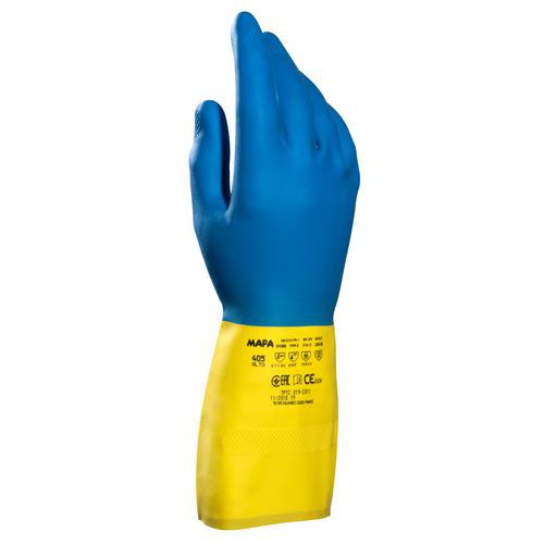 Mapa Professional - Gant étanche ALTO 405 Latex Bleu/Jaune Taille 8 - Protection Chimique Antimicrobien