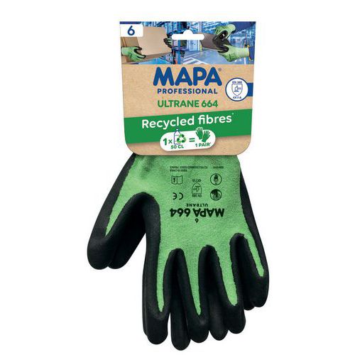 Mapa Professional - Gants de manutention Ultrane 664 T11 - Éco-conçu, 39% recyclé, Tactile, Protection mécanique, Vert/noir