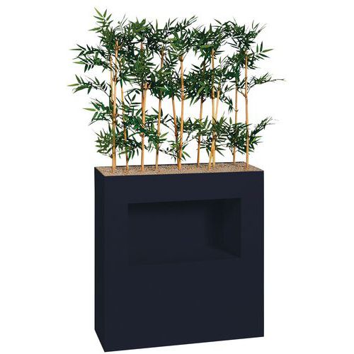 Jardinière Métal Sur Roulettes Av Niche H 90cm Bambous Gris