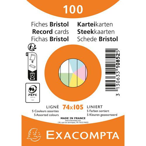 Étuis Fiches Bristol Exacompta - Lot De 5, 100 Fiches Lignées 125x200mm Bleu