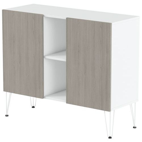 MBA - Rangement mi-haut Java 120 cm 2 portes 2 niches blanc/chêne gris - 101x120x45 cm - Éco-responsable PEFC