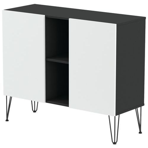 MBA - Meuble de rangement Java 120 cm 2 portes 2 niches noir/blanc - 101x120x45 cm - Éco-responsable et durable