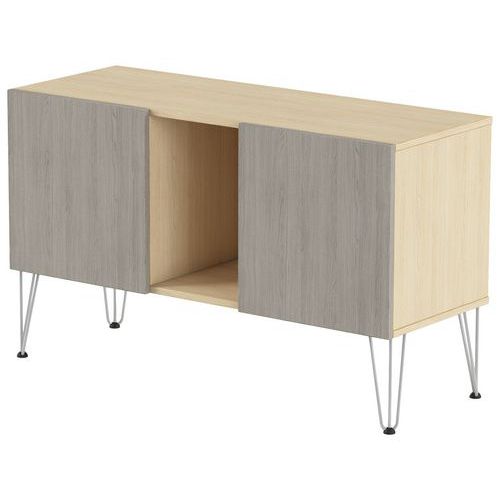 Rangement Bas Java 120 Cm 2 Ptes 1 Niche Chêne Cl/chêne Gris