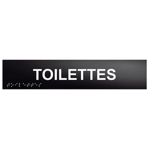 Plaque de porte WC Braille et Relief 25x5cm Noir PVC - Accessibilité Handicapés - Indication Claire