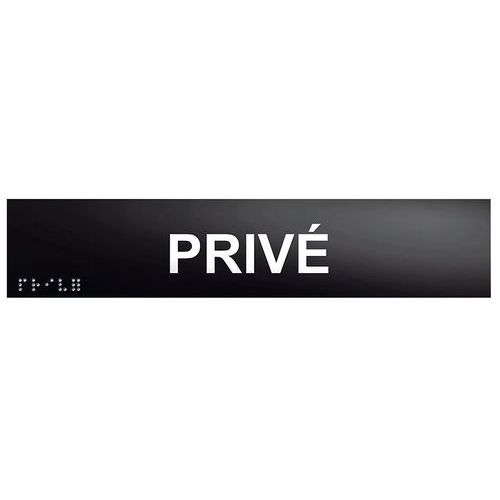 Plaque de porte Privé Braille Relief 25x5cm Noir PVC - Accessibilité Handicapés - Fixation Visser Coller