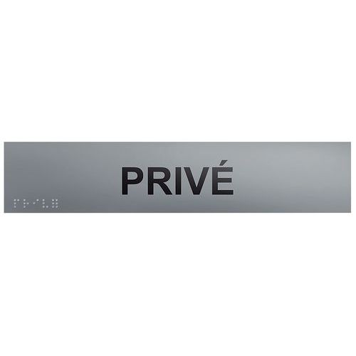 Plaque de porte Privé Braille et Relief 25x5cm PVC Gris Noir Accessibilité Handicapés