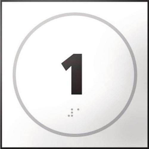 Panneau porte numéro 1 blanc relief braille adhésif PVC 150x150mm accessibilité handicapé