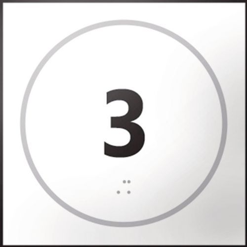 Panneau porte numéro 3 Braille Relief Blanc PVC Adhésif 150mm Carré Accessibilité Handicapés