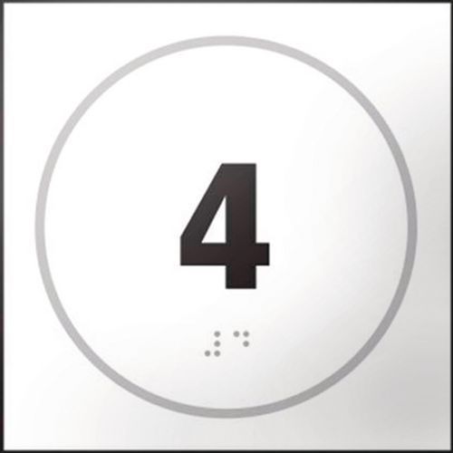 Panneau Porte Numéro 4 Braille Relief Blanc PVC Adhésif 150mm Carré Accessibilité Handicapés